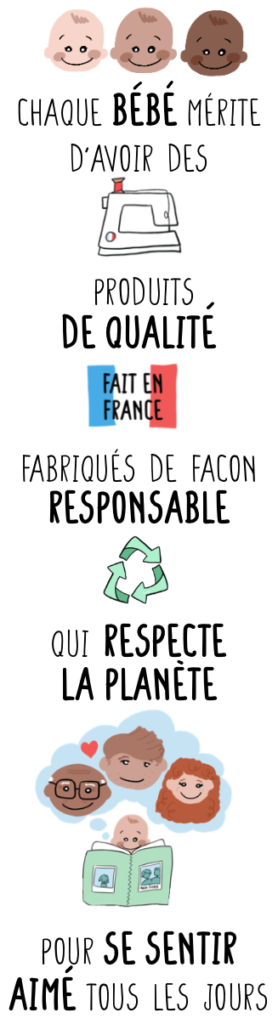 chaque bébé mérite des produits de qualité, fabriqués de façon responsable et respectueux de la planète pour se sentir aimé tous les jours